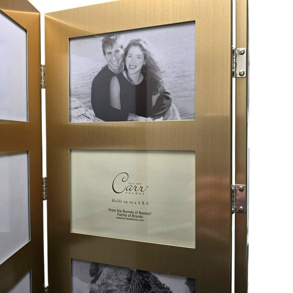 Gold-Tone Folding 9-Photo Frame By Carr Frames Holds 4" X 6" Photos JJ4003 - Picture 2 of 4